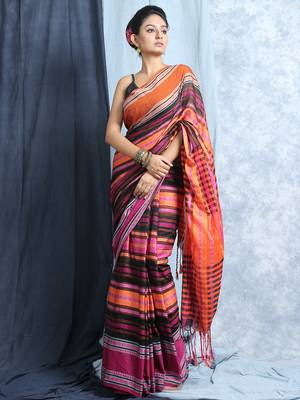 Multicolored cotton weaved saree with blouse  1