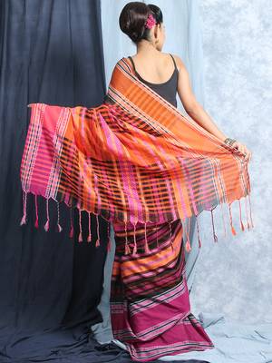 Multicolored cotton weaved saree with blouse  4