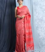 deep peach blended silk saree with blouse