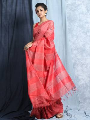 deep peach blended silk saree with blouse 3