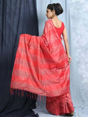 deep peach blended silk saree with blouse 4