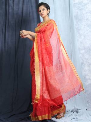 Red Jute Silk With Blouse 3