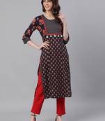 Navy Blue Printed Straight Cotton Kurta With Pant Set