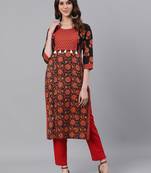 Black Printed Straight Cotton Kurta With Pant Set