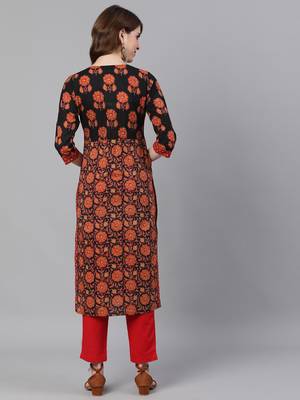 Black Printed Straight Cotton Kurta With Pant Set 3