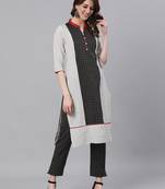 White And Black Straight Cotton Blend Kurta With Pant Set