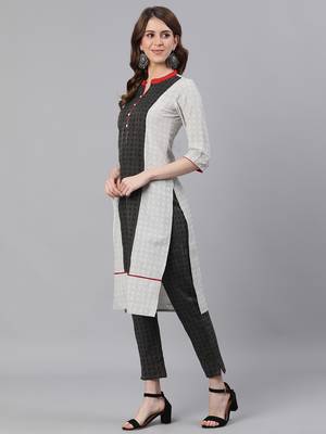 White And Black Straight Cotton Blend Kurta With Pant Set 2
