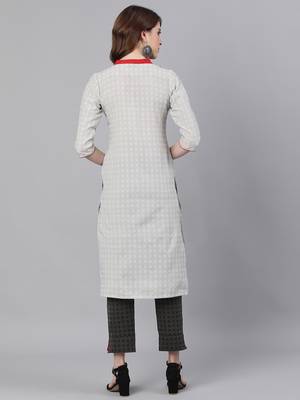 White And Black Straight Cotton Blend Kurta With Pant Set 3