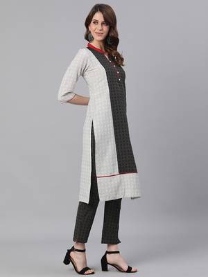 White And Black Straight Cotton Blend Kurta With Pant Set 4