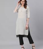 White Stripes Straight Cotton Blend Kurta With Pant Set