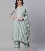 Green Solid Straight Cotton Blend Kurta Palazzo With Dupatta Set