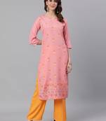 Pink Abstract Print Straight Silk Blend Kurta With Palazzo Set