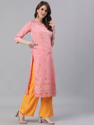 Pink Abstract Print Straight Silk Blend Kurta With Palazzo Set 4