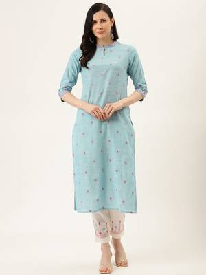 Blue Yarn Dyed Kurta With Pants 1