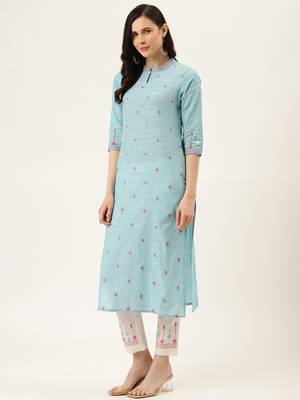 Blue Yarn Dyed Kurta With Pants 2