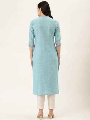 Blue Yarn Dyed Kurta With Pants 3