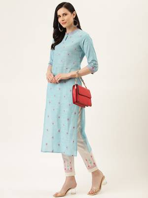 Blue Yarn Dyed Kurta With Pants 4