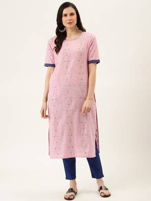 Pink Yarn Dyed Kurta With Pants 1