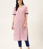 Pink Yarn Dyed Kurta With Pants