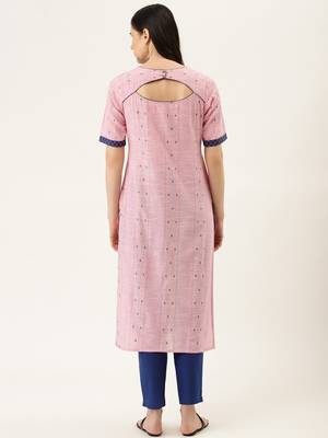 Pink Yarn Dyed Kurta With Pants 3