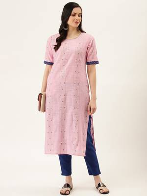 Pink Yarn Dyed Kurta With Pants 4