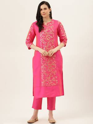Pink Gold Print Kurta With Pant 1
