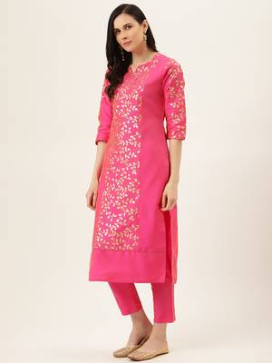 Pink Gold Print Kurta With Pant 2