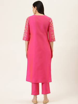 Pink Gold Print Kurta With Pant 3