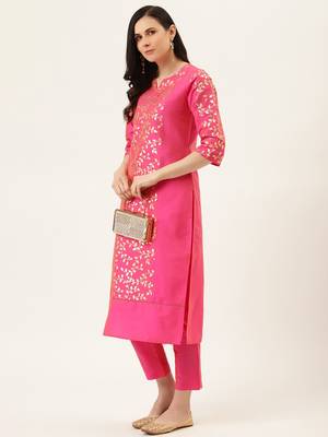 Pink Gold Print Kurta With Pant 4