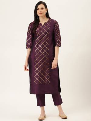 Purple Gold Print Kurta With Pant 1