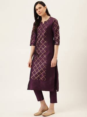 Purple Gold Print Kurta With Pant 2