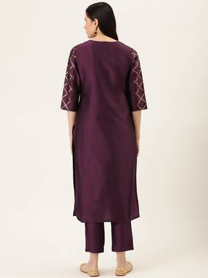 Purple Gold Print Kurta With Pant 3