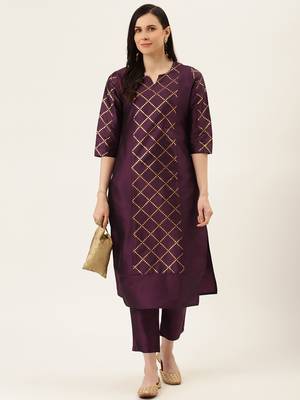 Purple Gold Print Kurta With Pant 4