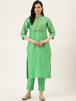 Green Gold Print Kurta With Pant 1
