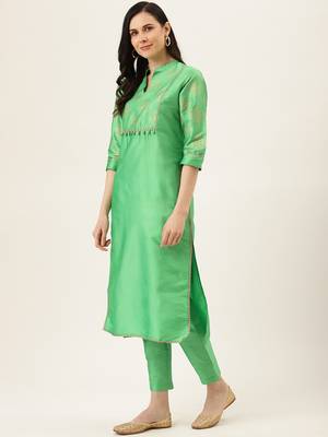 Green Gold Print Kurta With Pant 2