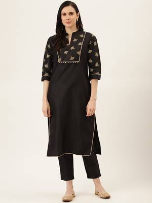 Black Gold Print Kurta With Pant 1