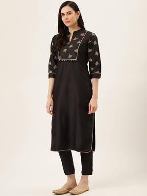 Black Gold Print Kurta With Pant 2