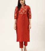 Red Gold Print Kurta With Pant