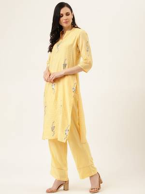 Yellow Self Checks  Kurta With Palazzo And Dupatta 2