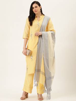 Yellow Self Checks  Kurta With Palazzo And Dupatta 4