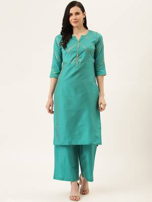 Sea Green Gold Print Kurta With Palazzo 1