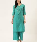 Sea Green Gold Print Kurta With Palazzo