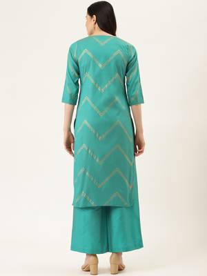 Sea Green Gold Print Kurta With Palazzo 3