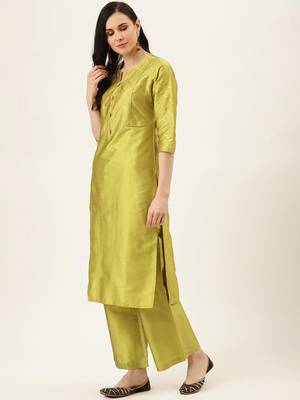 Lime Green Gold Print Kurta With Palazzo 2
