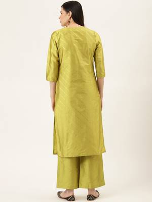 Lime Green Gold Print Kurta With Palazzo 3