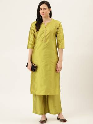 Lime Green Gold Print Kurta With Palazzo 4