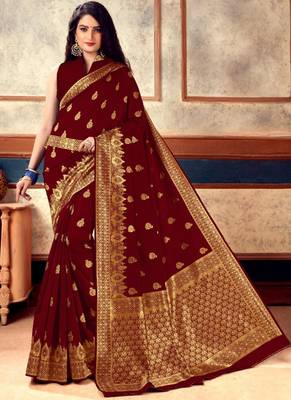 Maroon Banarasi Silk Jacquard Work Designer Saree 1