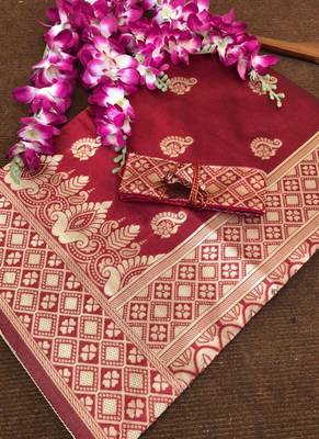 Maroon Banarasi Silk Jacquard Work Designer Saree 2
