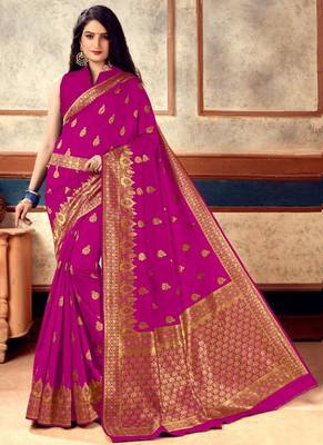Pink Banarasi Silk Jacquard Work Designer Saree 1