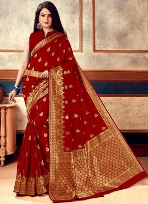 Red Banarasi Silk Jacquard Work Designer Saree 1